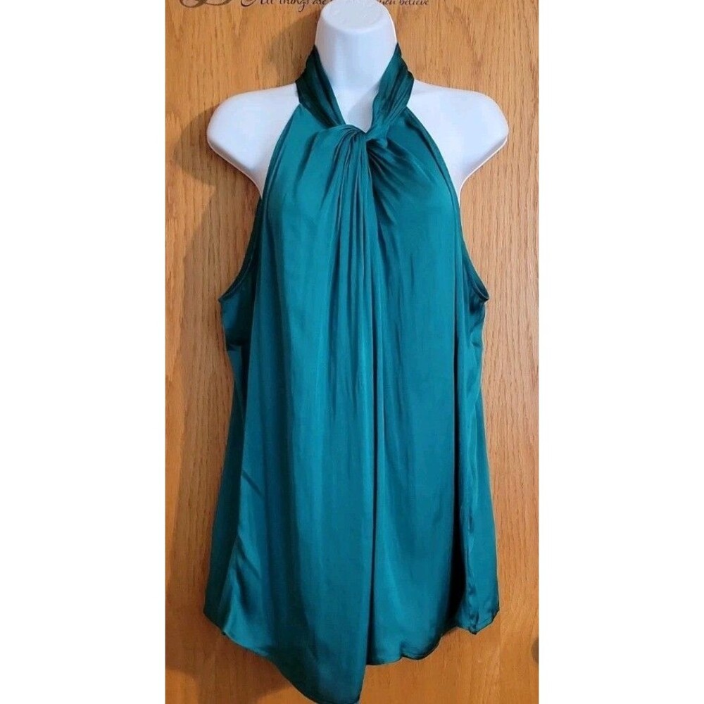 Torrid 1 / 1X Satin Knot Front High Neck Tank Top Sleeveless Emerald Green